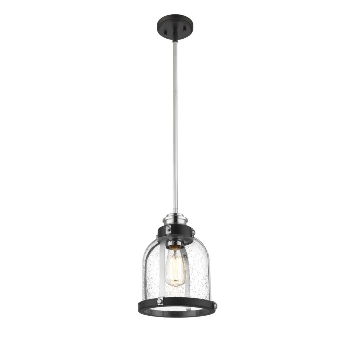 Z Lite Burren 1 Light Mini Pendant Light In Matte Black With Chrome