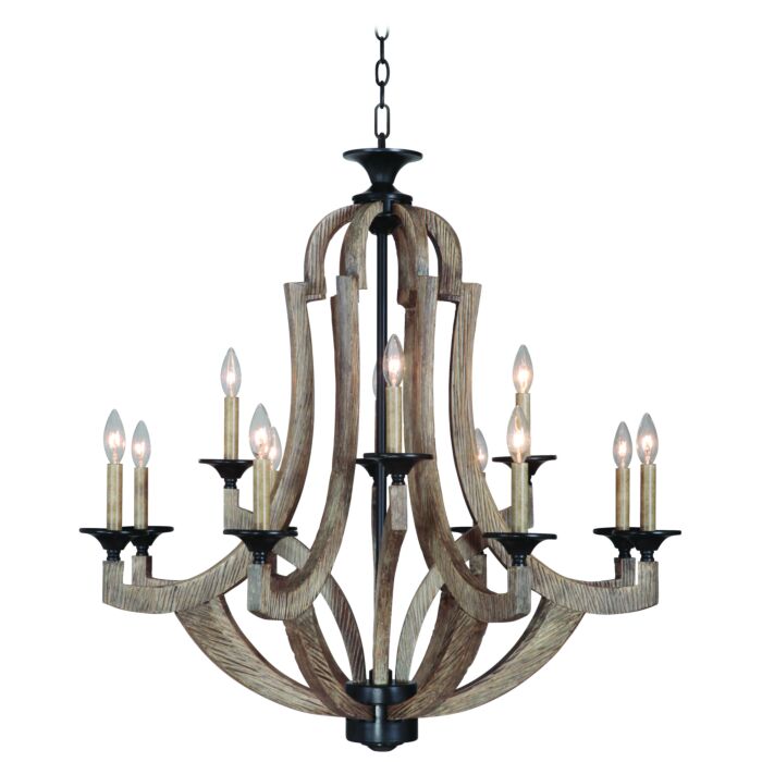 Craftmade Winton Rustic 12 Light Chandelier in Weathered Pine/Bronze