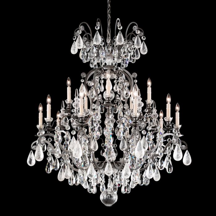 Schonbek Renaissance Rock Crystal 15 Light Chandelier in Antique Pewter with Clear Rock Crystals