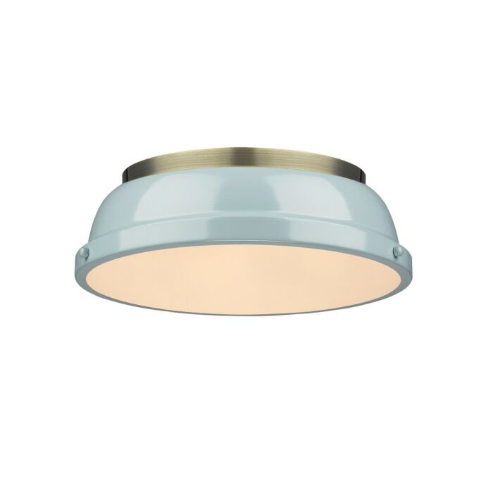 Golden Duncan 2 Light 14 Inch Ceiling Light in Aged Brass and Seafoam