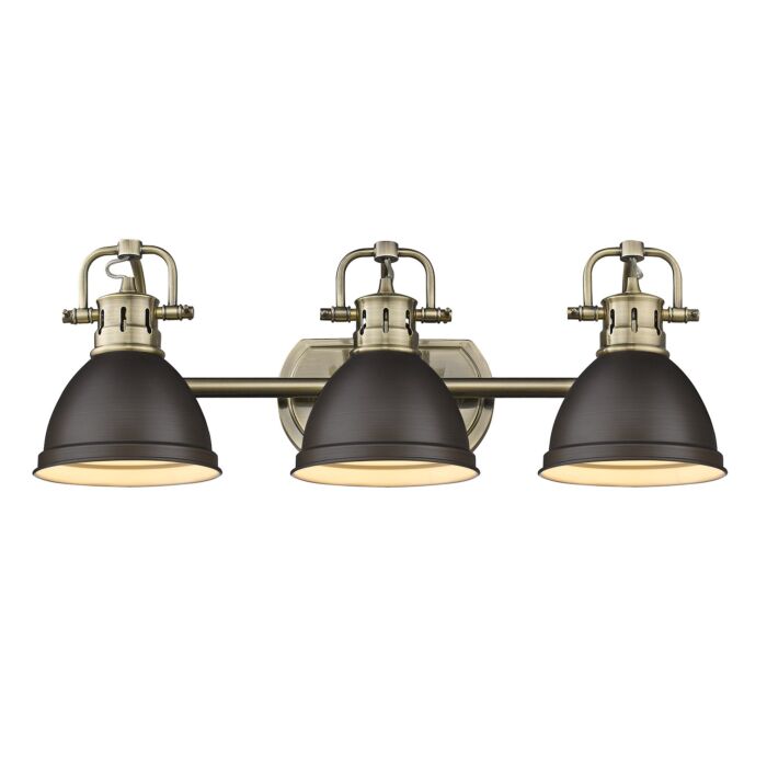 Golden Duncan 3 Light 25 Inch Bathroom Vanity Light in Aged Brass