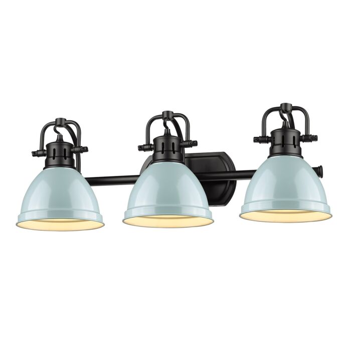 Golden Duncan 3 Light Bathroom Vanity Light in Black and Seafoam