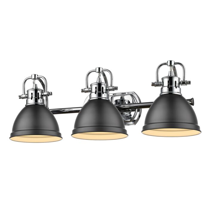 Golden Duncan 3 Light Bathroom Vanity Light in Chrome and Matte Black