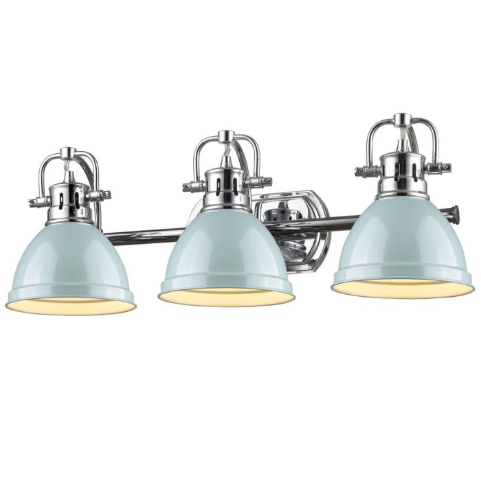 Golden Duncan 3 Light Bathroom Vanity Light in Chrome and Seafoam