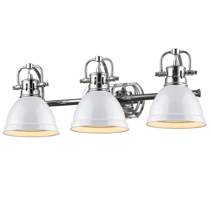 Golden Duncan 3 Light Bathroom Vanity Light in Chrome and White
