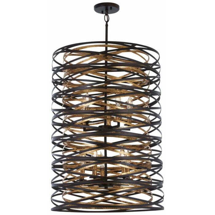 Minka Lavery Vortic Flow 10 Light 21 Inch Pendant Light in Dark Bronze with Mosaic Gold Inte