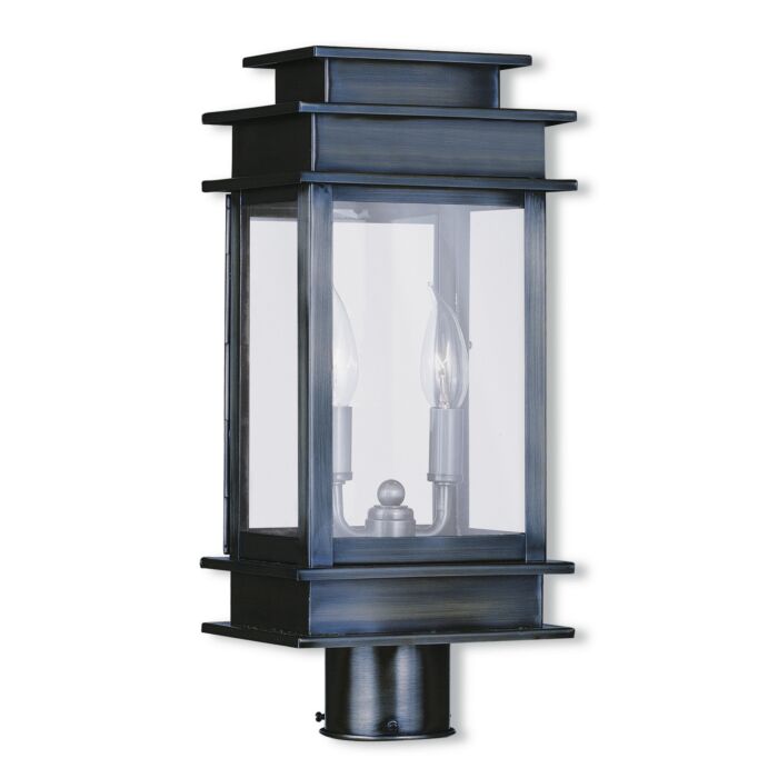 Princeton 2-Light Outdoor Post Lantern in Vintage Pewter w with Polished Chrome Stainless Steel