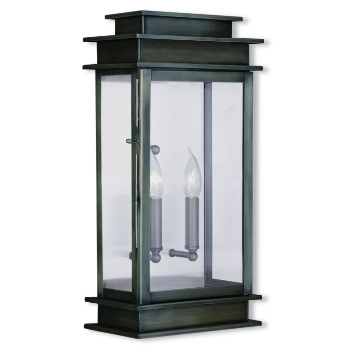 Princeton 2-Light Outdoor Wall Lantern in Vintage Pewter w with Polished Chrome Stainless Steel
