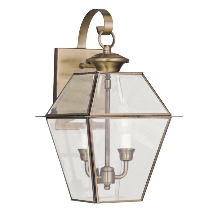 Westover 2-Light Outdoor Wall Lantern in Antique Brass