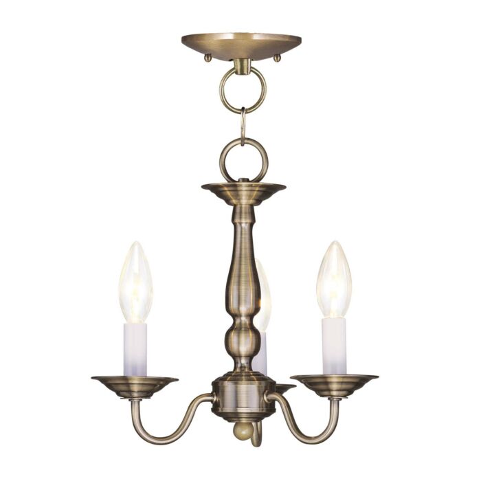 Williamsburgh 3-Light Mini Chandelier with Ceiling Mount in Antique Brass