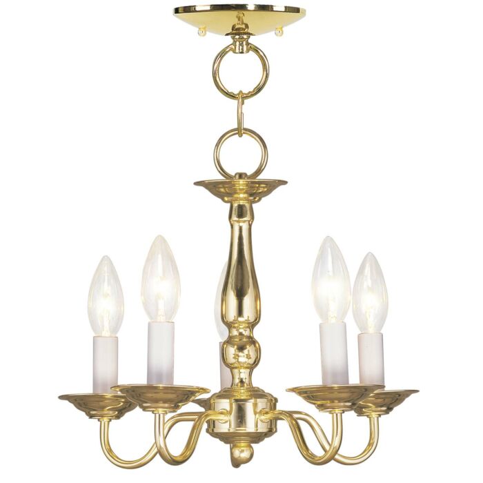 Williamsburgh 5-Light Mini Chandelier with Ceiling Mount in Polished Brass