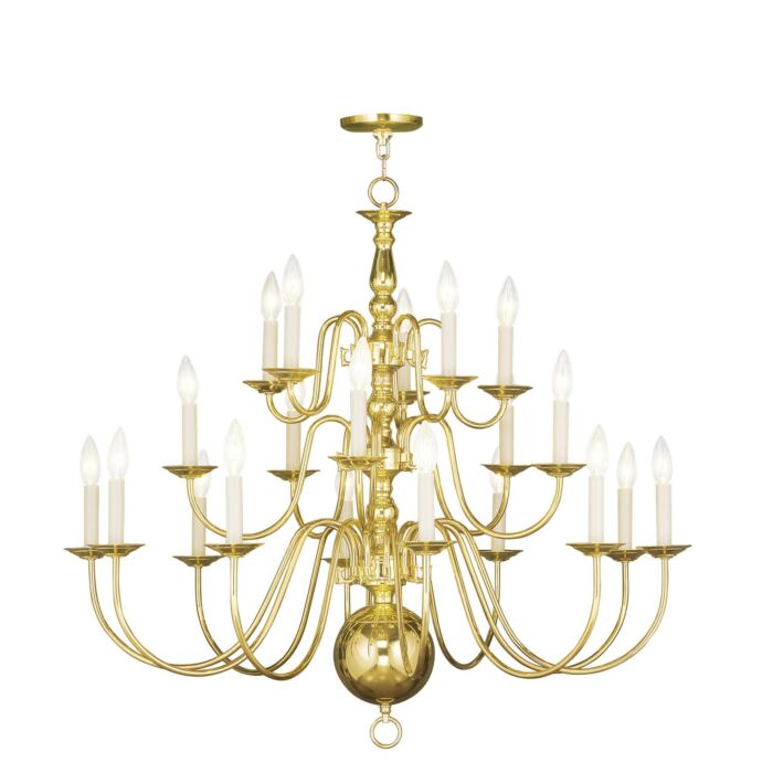 Williamsburgh 20-Light Chandelier in Polished Brass