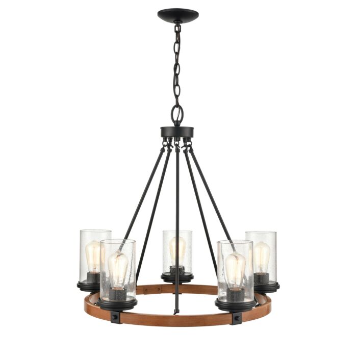 Millennium 5 Light Transitional Chandelier in Matte Black and Wood Grain