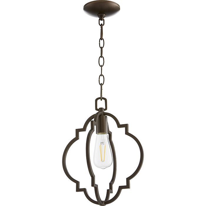 Quorum Dublin Quatrefoil 11 Inch Pendant Light in Oiled Bronze