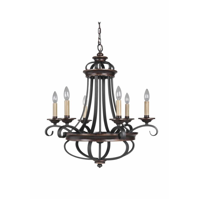 Craftmade Stafford 6 Light Traditional Chandelier in Aged Bronze with Textured Black
