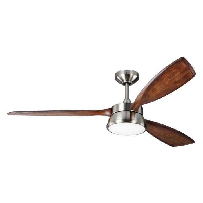 Monte Carlo Destin 57 Inch LED Ceiling Fan in Brushed Steel w/ Koa Blade