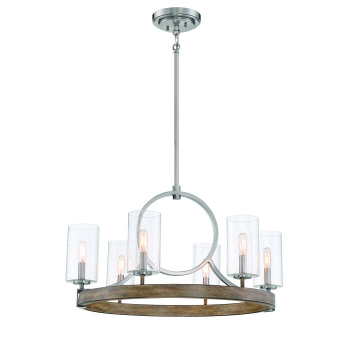 Minka Lavery Country Estates 6 Light Transitional Chandelier in Sun Faded Wood With Brushed Nickel