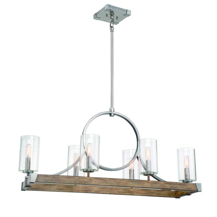 Minka Lavery Country Estates 6 Light 39 Inch Kitchen Island Light in Sun Faded Wood with Brushed Nickel