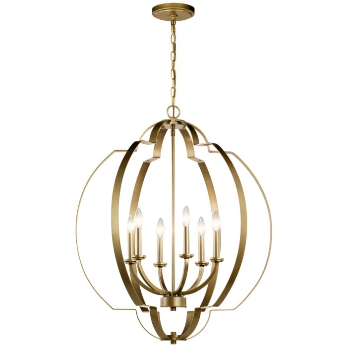 Kichler Voleta 6 Light Traditional Chandelier in Natural Brass