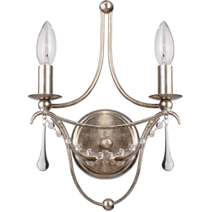 Crystorama Metro 2 Light 15 Inch Wall Sconce in Antique Silver with Clear Glass Beads Crystals