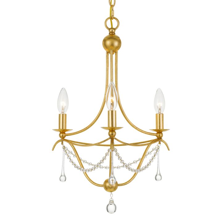 Crystorama Metro 3 Light 20 Inch Transitional Chandelier in Antique Gold with Clear Glass Beads Crystals