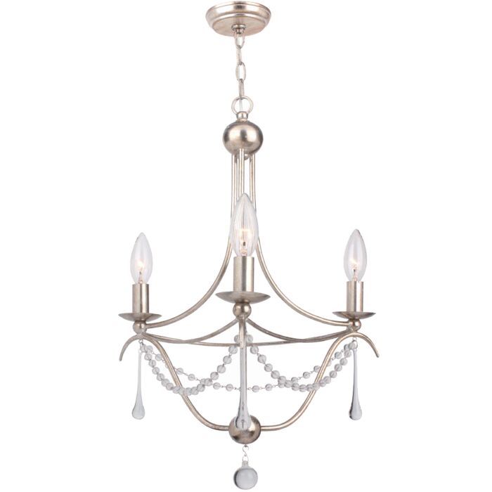 Crystorama Metro 3 Light 20 Inch Mini Chandelier in Antique Silver with Clear Glass Beads Crystals