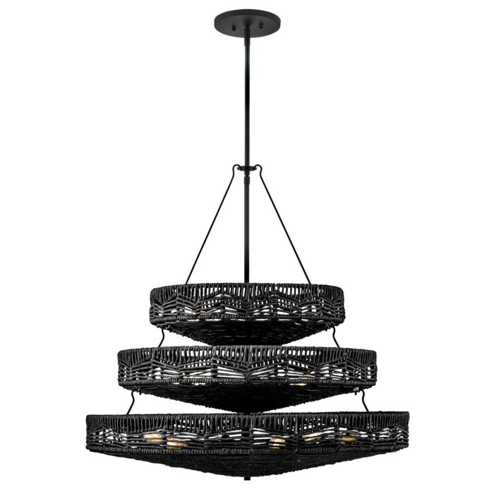 Ophelia 13-Light Medium Multi Tier Chandelier in Black with Black Natural Shade