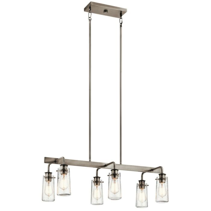 Kichler Braelyn 34 Inch 6 Light Linear Chandelier in Classic Pewter