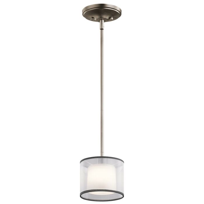 Kichler Tallie Satin Etched White Mini Pendant in Antique Pewter