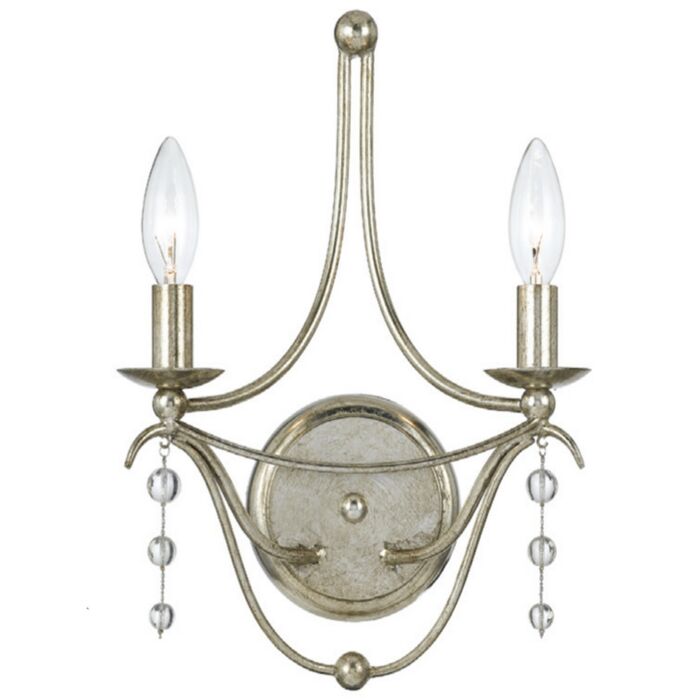 Crystorama Metro 2 Light 15 Inch Wall Sconce in Antique Silver with Clear Glass Beads Crystals