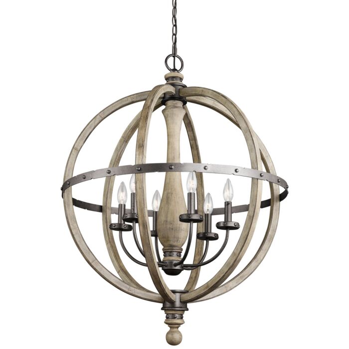 Kichler Evan 6 Light Chandelier 1 Tier Large in Distressed Antique Gray