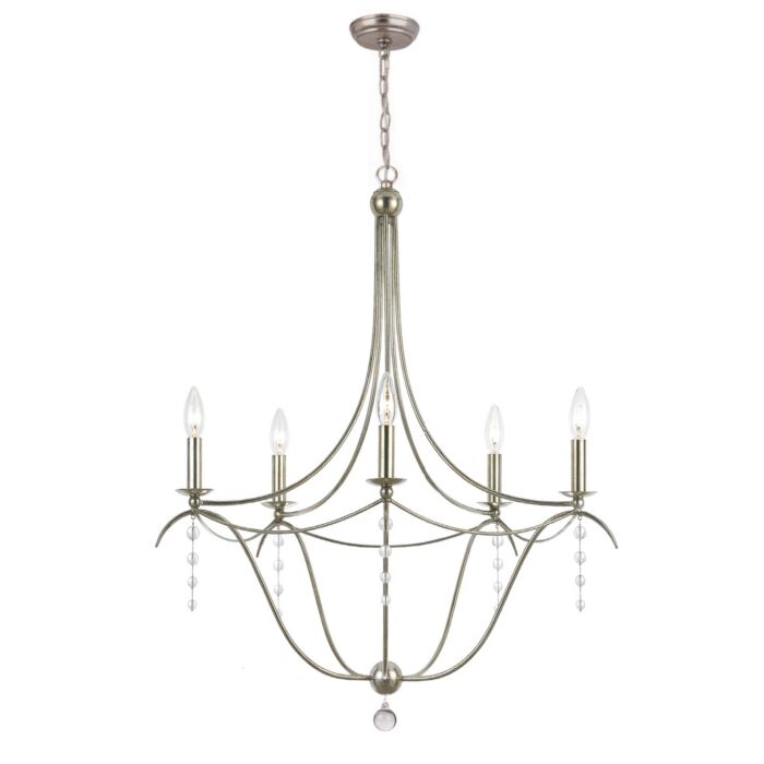 Crystorama Metro 5 Light 31 Inch Modern Chandelier in Antique Silver with Clear Glass Beads Crystals