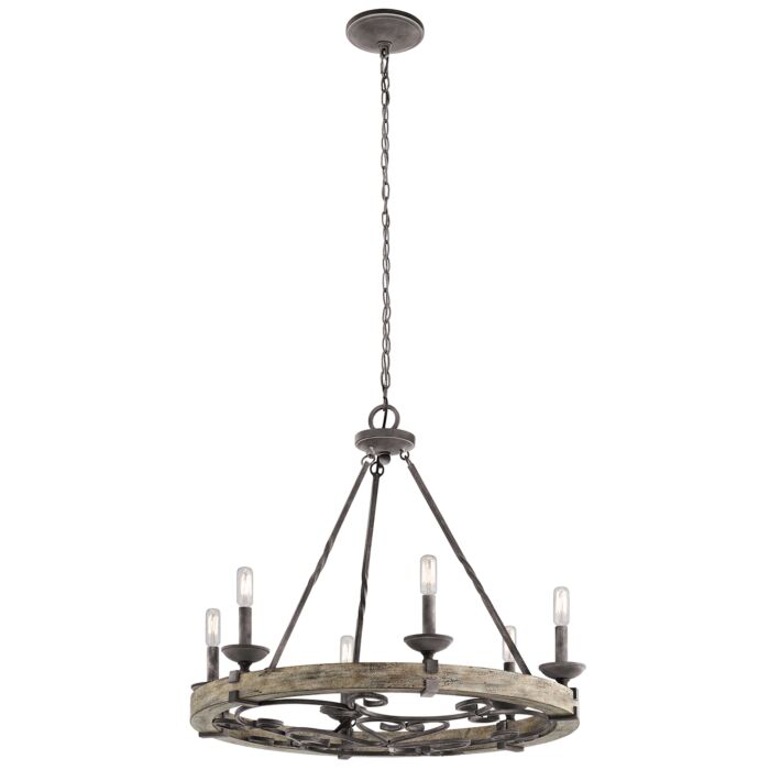 Kichler Taulbee 6 Light Chandelier Round Pendant in Weathered Zinc
