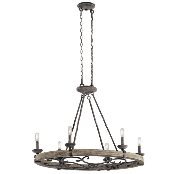 Kichler Taulbee 6 Light Chandelier Oval Pendant in Weathered Zinc