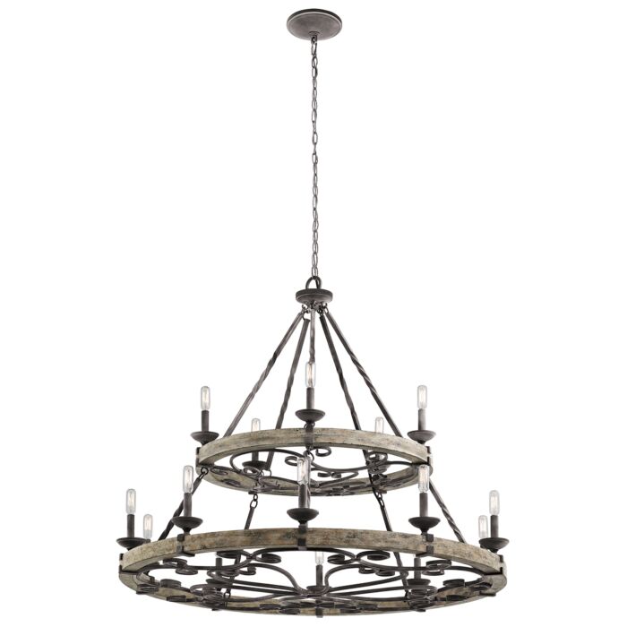 Kichler Taulbee 15 Light Chandelier 2 Tier Large in Weathered Zinc