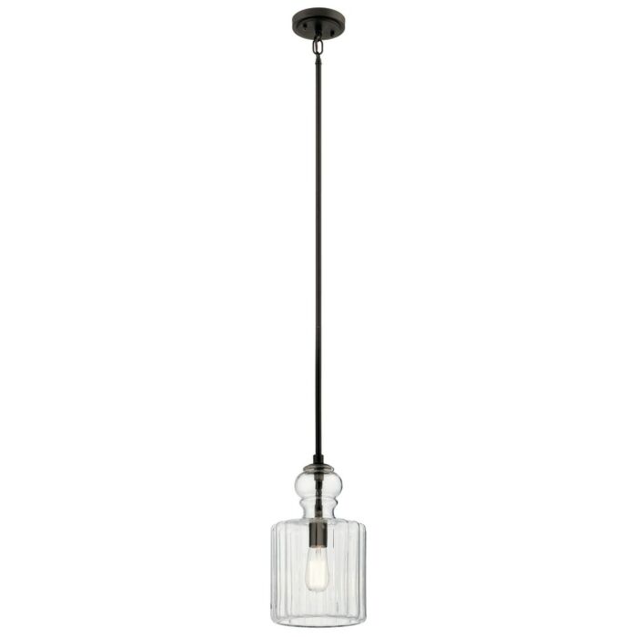 Kichler Riviera 7.75 Inch Clear Ribbed Glass Pendant in Olde Bronze