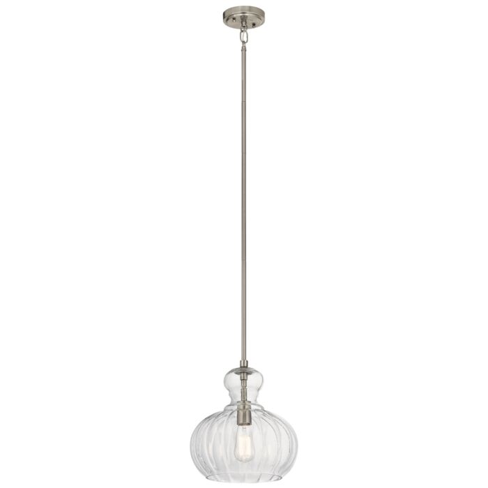 Kichler Riviera 11.5 Inch Clear Ribbed Glass Pendant in Brushed Nickel