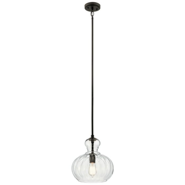 Kichler Riviera 11.5 Inch Clear Ribbed Glass Pendant in Olde Bronze