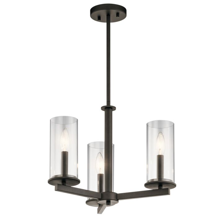 Kichler Crosby 3 Light Clear Chandelier in Olde Bronze