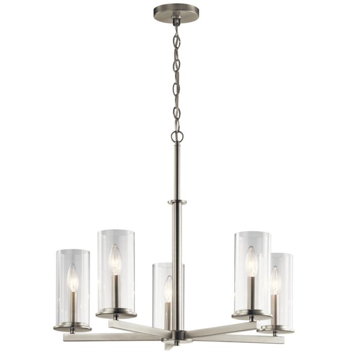 Kichler Crosby 5 Light Clear Glass Chandelier in Brushed Nickel