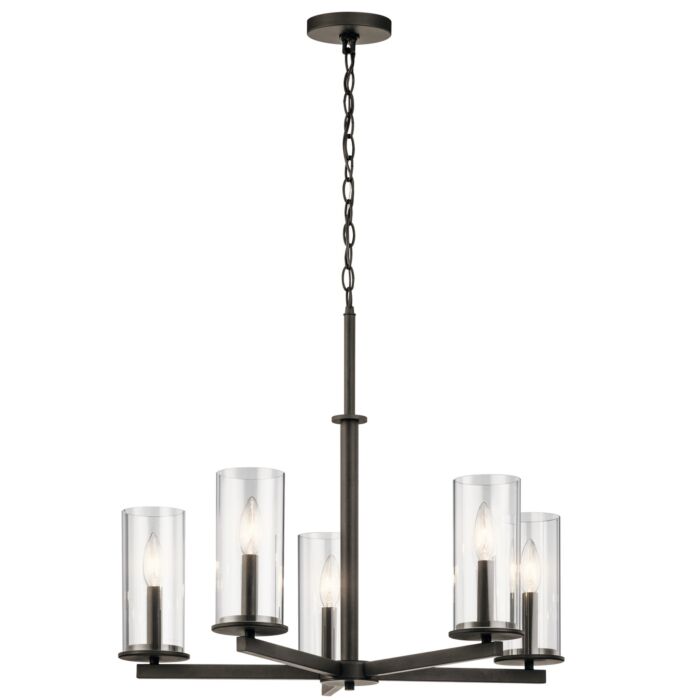 Kichler Crosby 5 Light Clear Glass Chandelier in Olde Bronze