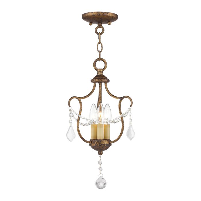 Chesterfield 3-Light Mini Pendant with Ceiling Mount in Hand Applied Venetian Golden Bronze