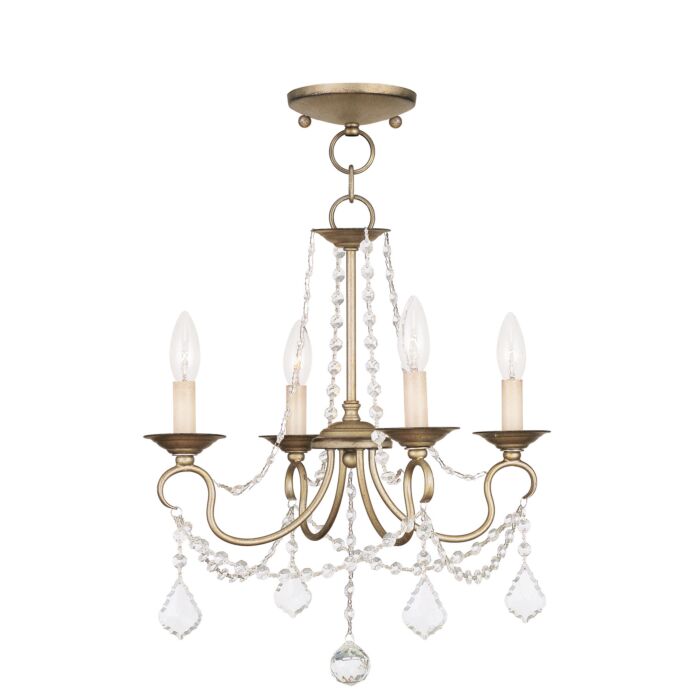 Pennington 4-Light Mini Chandelier with Ceiling Mount in Hand Applied Antique Silver Leaf
