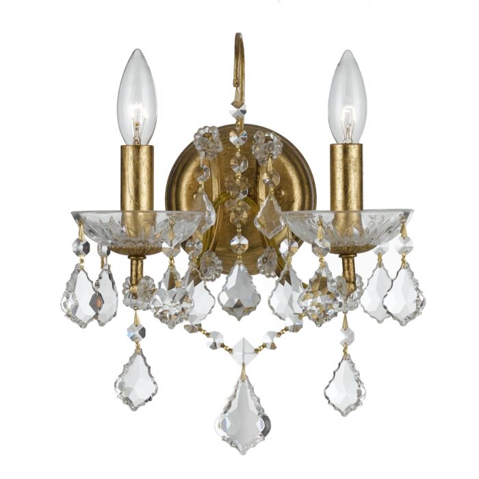 Crystorama Filmore 2 Light 13 Inch Wall Sconce in Antique Gold with Clear Hand Cut Crystals