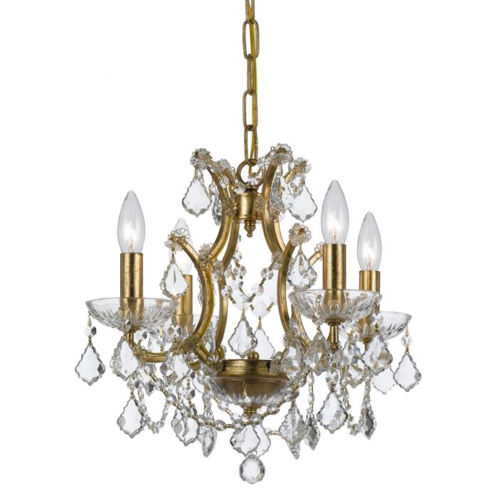 Crystorama Filmore 4 Light 13 Inch Mini Chandelier in Antique Gold with Clear Spectra Crystals