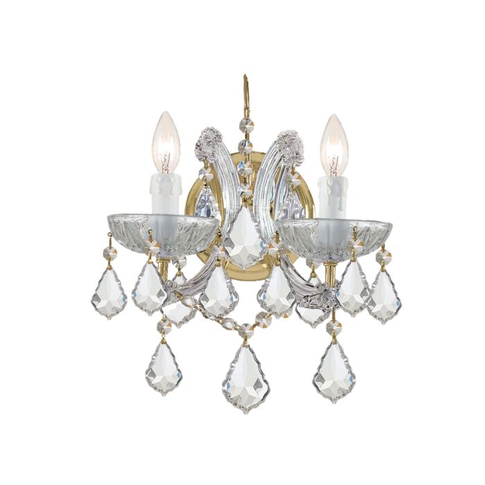 Crystorama Maria Theresa 2 Light 13 Inch Wall Sconce in Gold with Clear Hand Cut Crystals