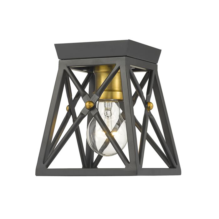 Z Lite Trestle 1 Light Flush Mount Ceiling Light In Matte Black With Olde Brass