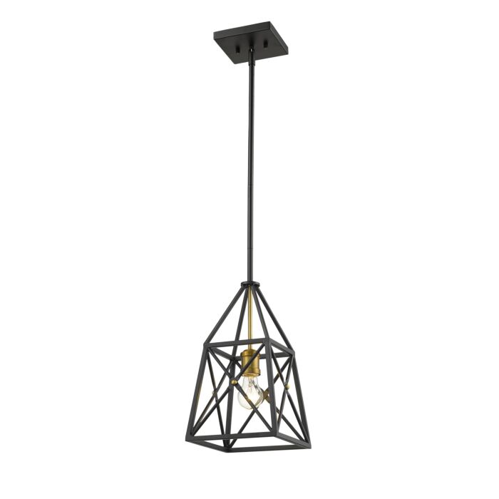 Z Lite Trestle 1 Light Mini Pendant Light In Matte Black With Olde Brass