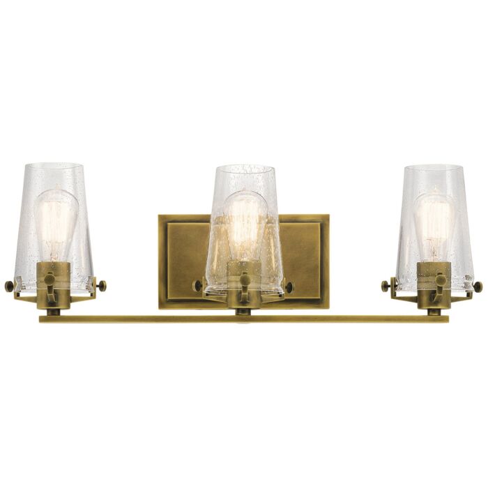 Kichler Alton 3 Light Clear Seeded Bathroom Vanity Light in Natural Brass