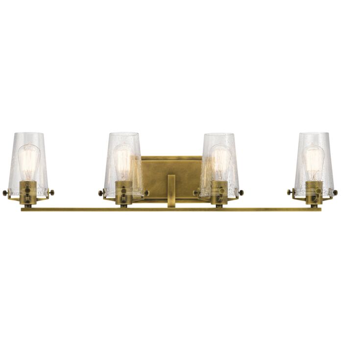 Kichler Alton 4 Light Clear Seeded Bathroom Vanity Light in Natural Brass